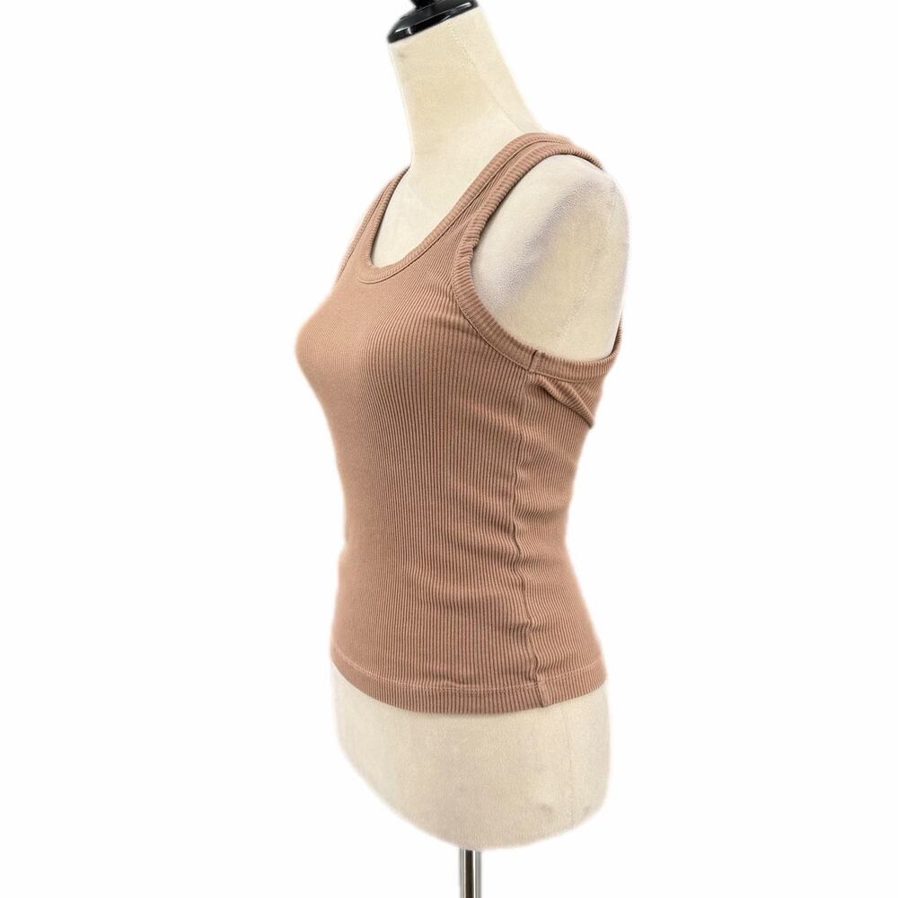 Agolde Tan Poppy Scoop Neck Ribbed Basic Layering Summer Casual Simple Tank Top - Picture 5 of 11